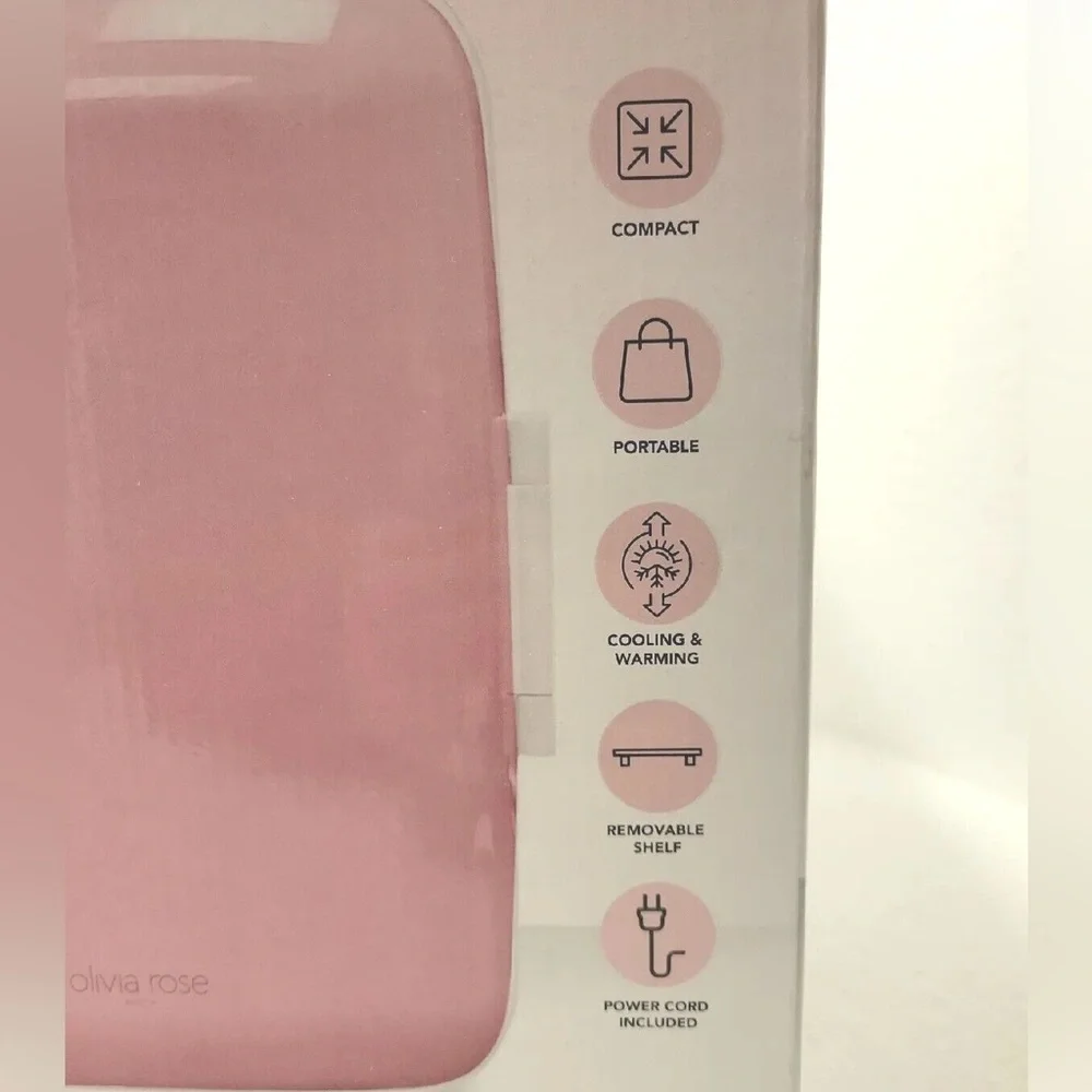 Olivia Rose Tal Portable Vanity Fridge Pink, Cools/Warms Facial Treatments/Sodas